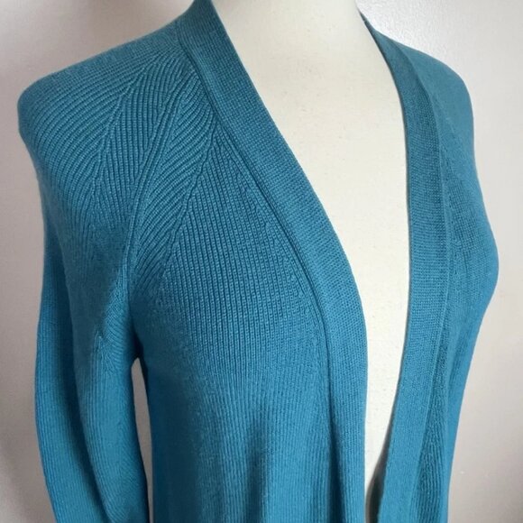 Talbots Sweater Women M Thin Light Open Cardigan Cashmere Blend Teal Raglan - Picture 5 of 5